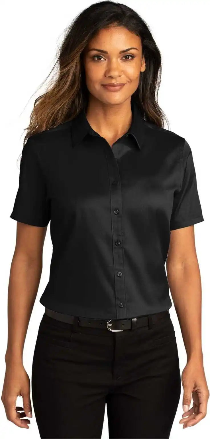 Port Authority Lw809 Ladies Long Sleeve Superpro React Twill Shirt - Deep Black