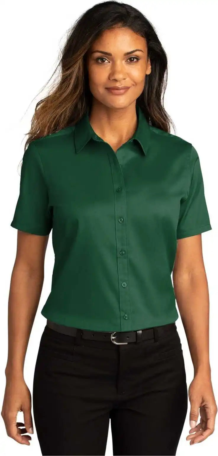 Port Authority Lw809 Ladies Long Sleeve Superpro React Twill Shirt Dark Green