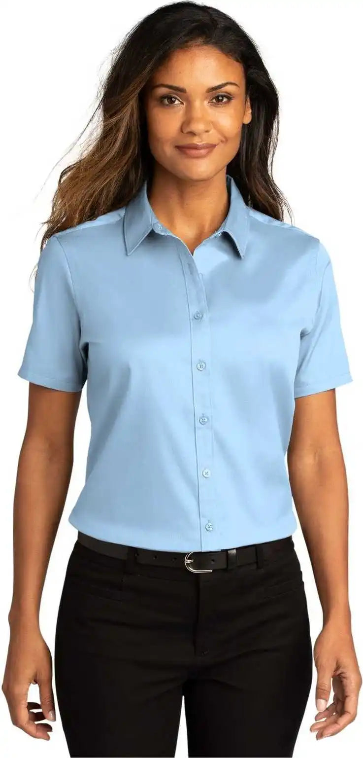 Port Authority Lw809 Ladies Long Sleeve Superpro React Twill Shirt Cloud Blue