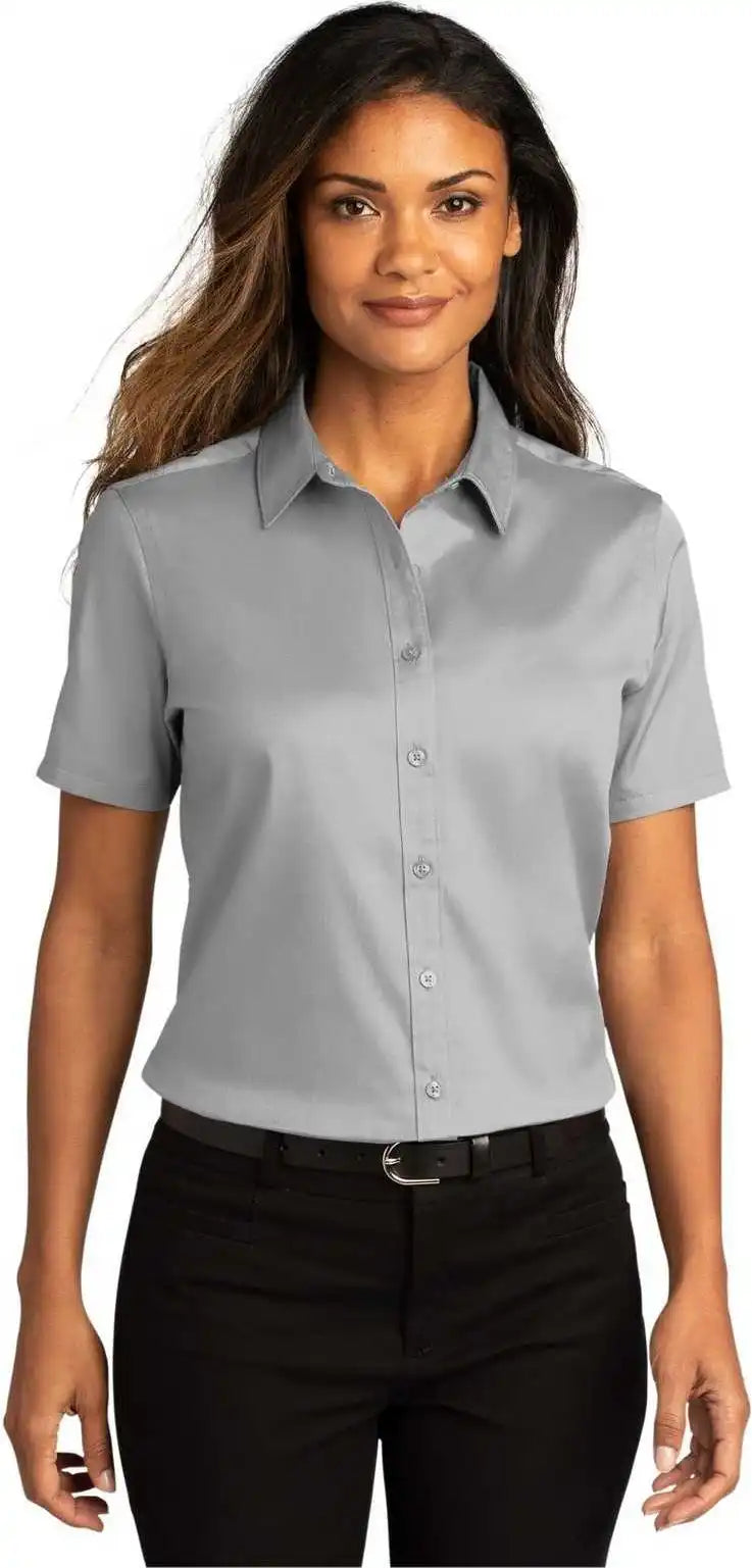 Port Authority Lw809 Ladies Long Sleeve Superpro React Twill Shirt Gusty Gray