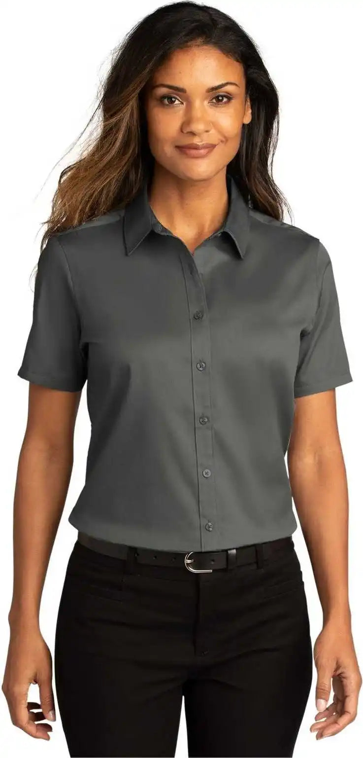 Port Authority Lw809 Ladies Long Sleeve Superpro React Twill Shirt Storm Gray
