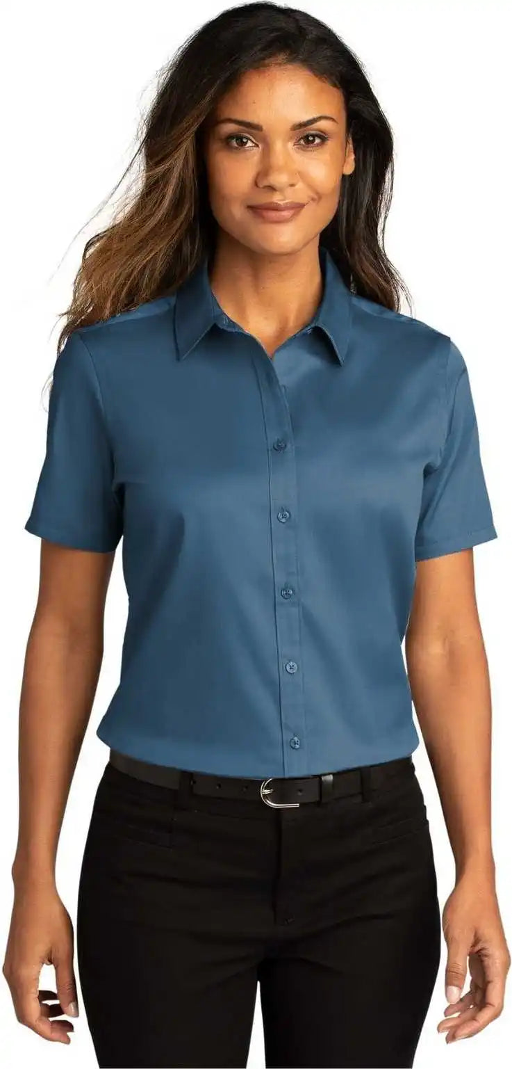 Port Authority Lw809 Ladies Long Sleeve Superpro React Twill Shirt Regatta Blue