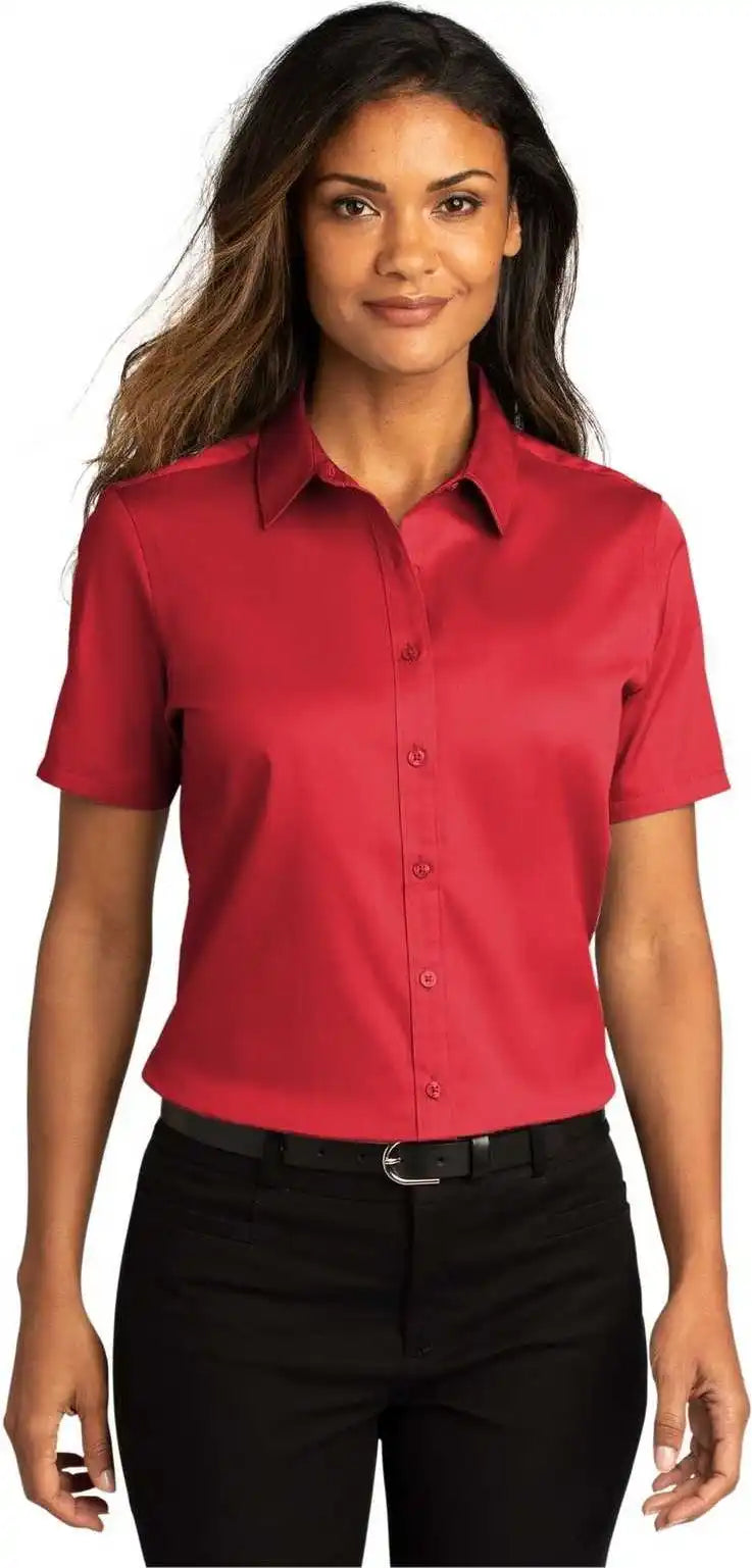 Port Authority Lw809 Ladies Long Sleeve Superpro React Twill Shirt Rich Red