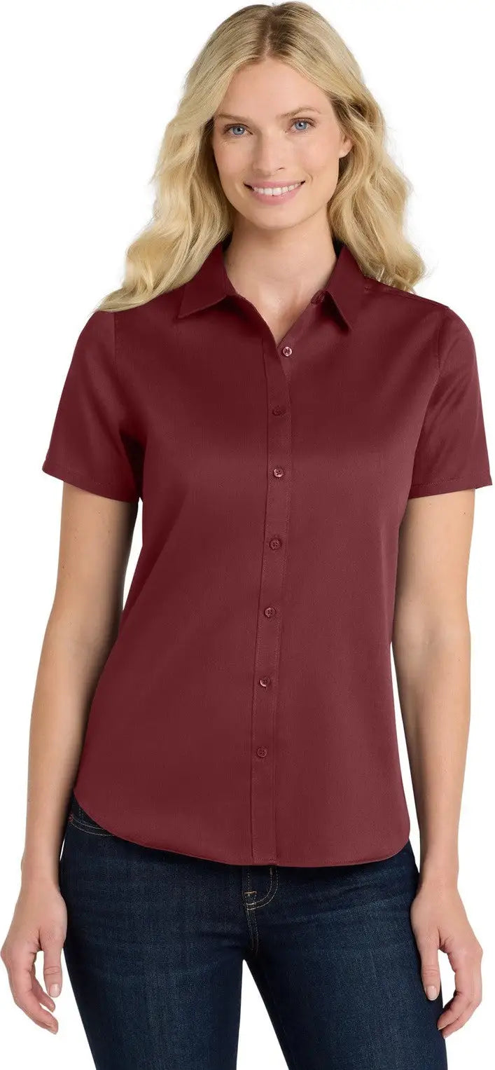 Port Authority Lw809 Women’s Short Sleeve Superpro React Twill Shirt - Burgundy - Ladies Xs