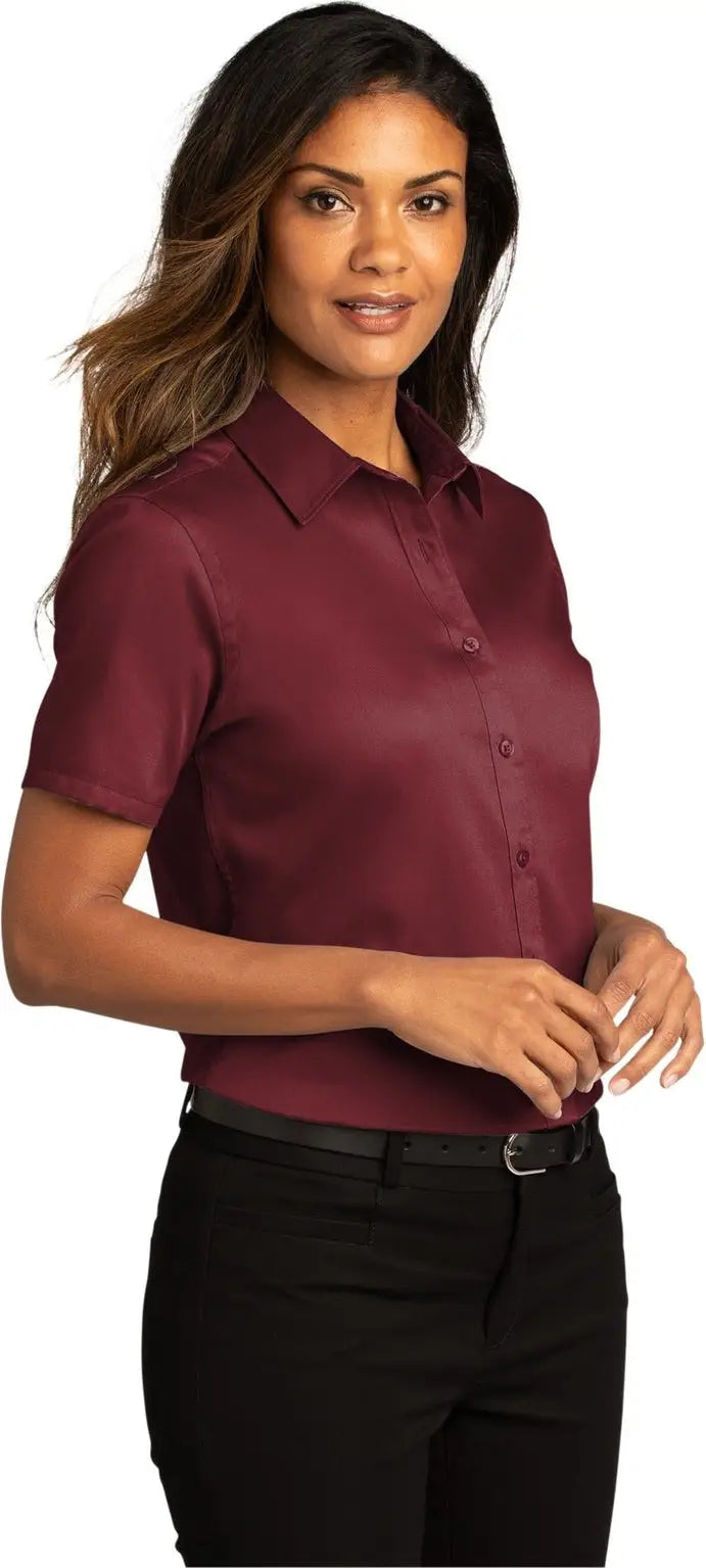 Port Authority Lw809 Women’s Short Sleeve Superpro React Twill Shirt - Burgundy
