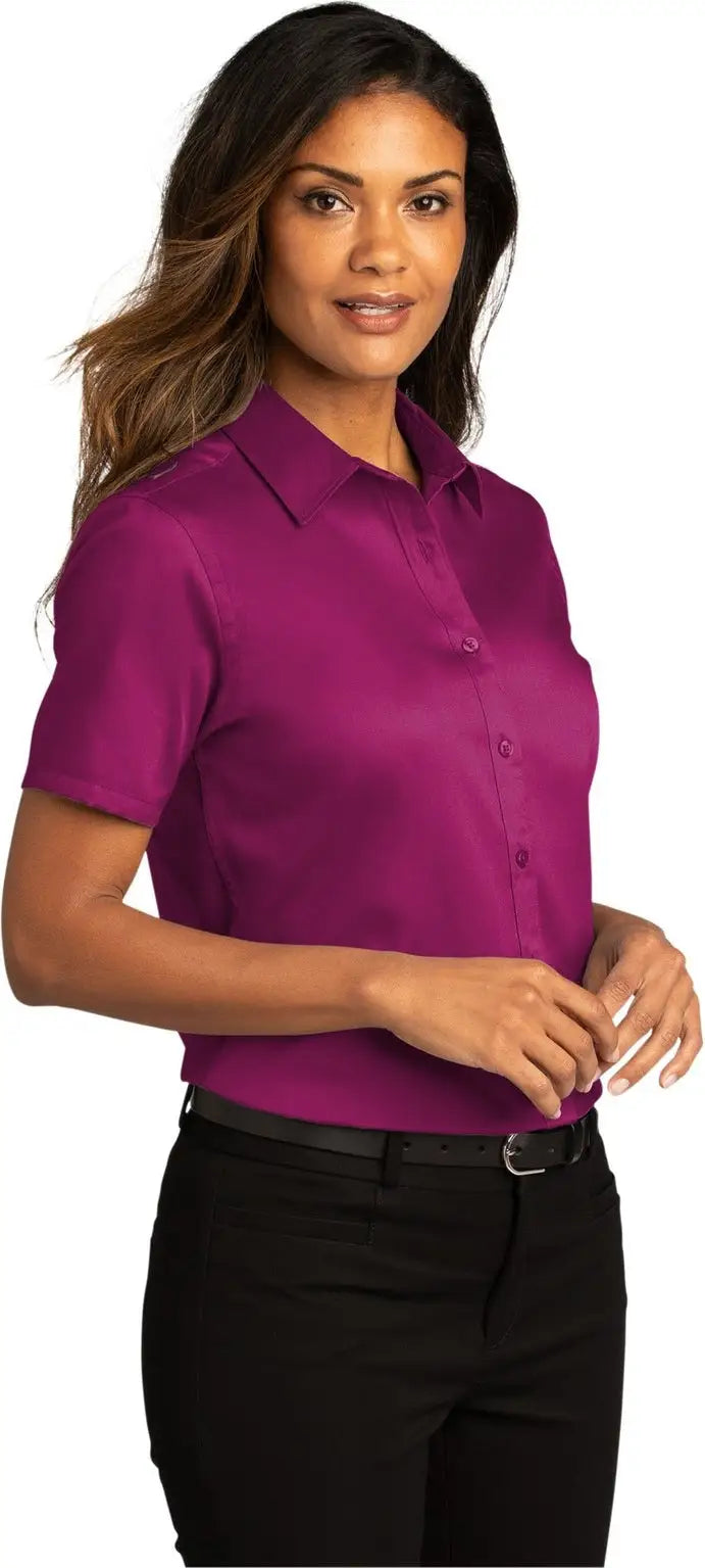Port Authority Lw809 Women’s Short Sleeve Superpro React Twill Shirt - Wild Berry