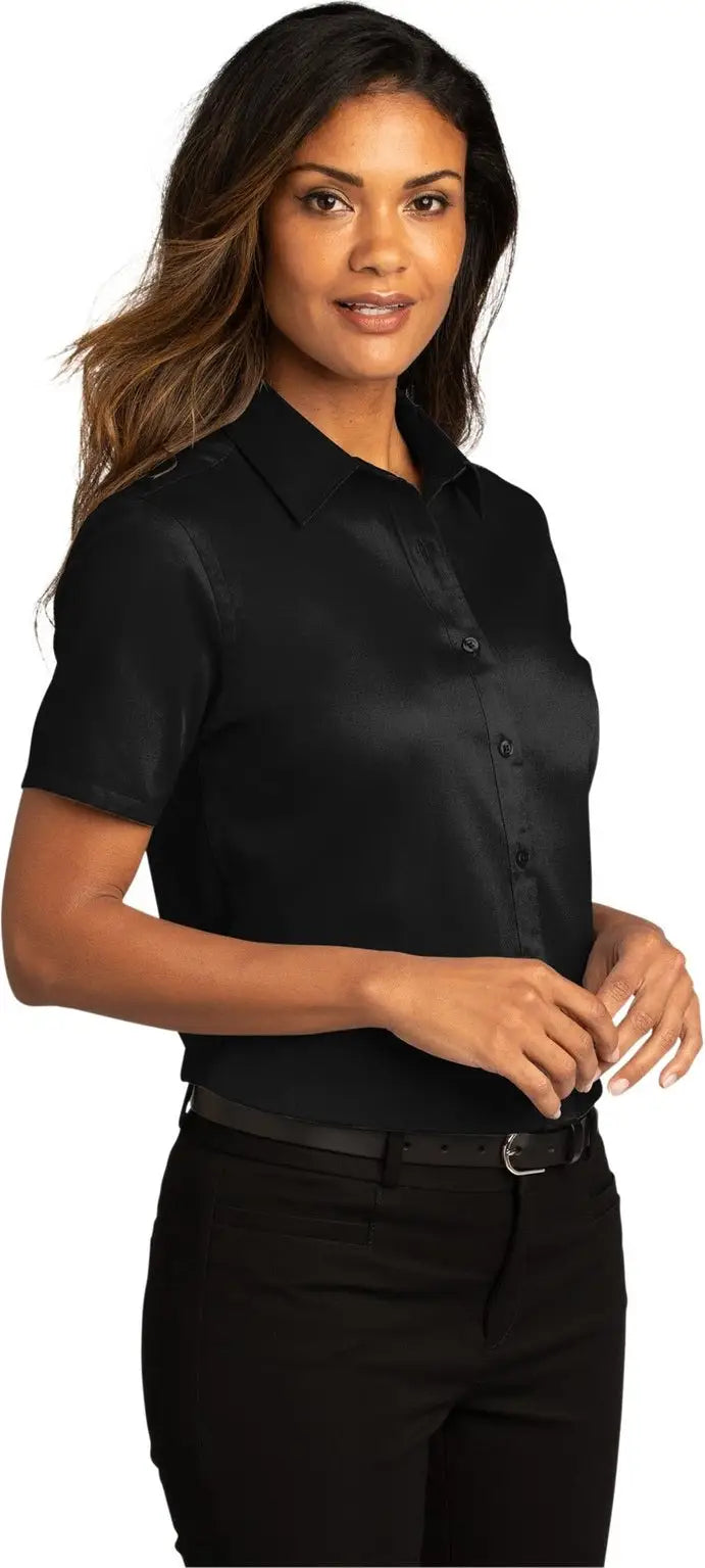 Port Authority Lw809 Women’s Short Sleeve Superpro React Twill Shirt - Deep Black