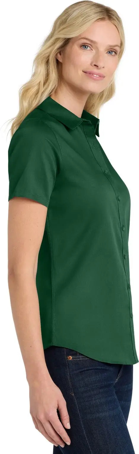Port Authority Lw809 Women’s Short Sleeve Superpro React Twill Shirt - Dark Green