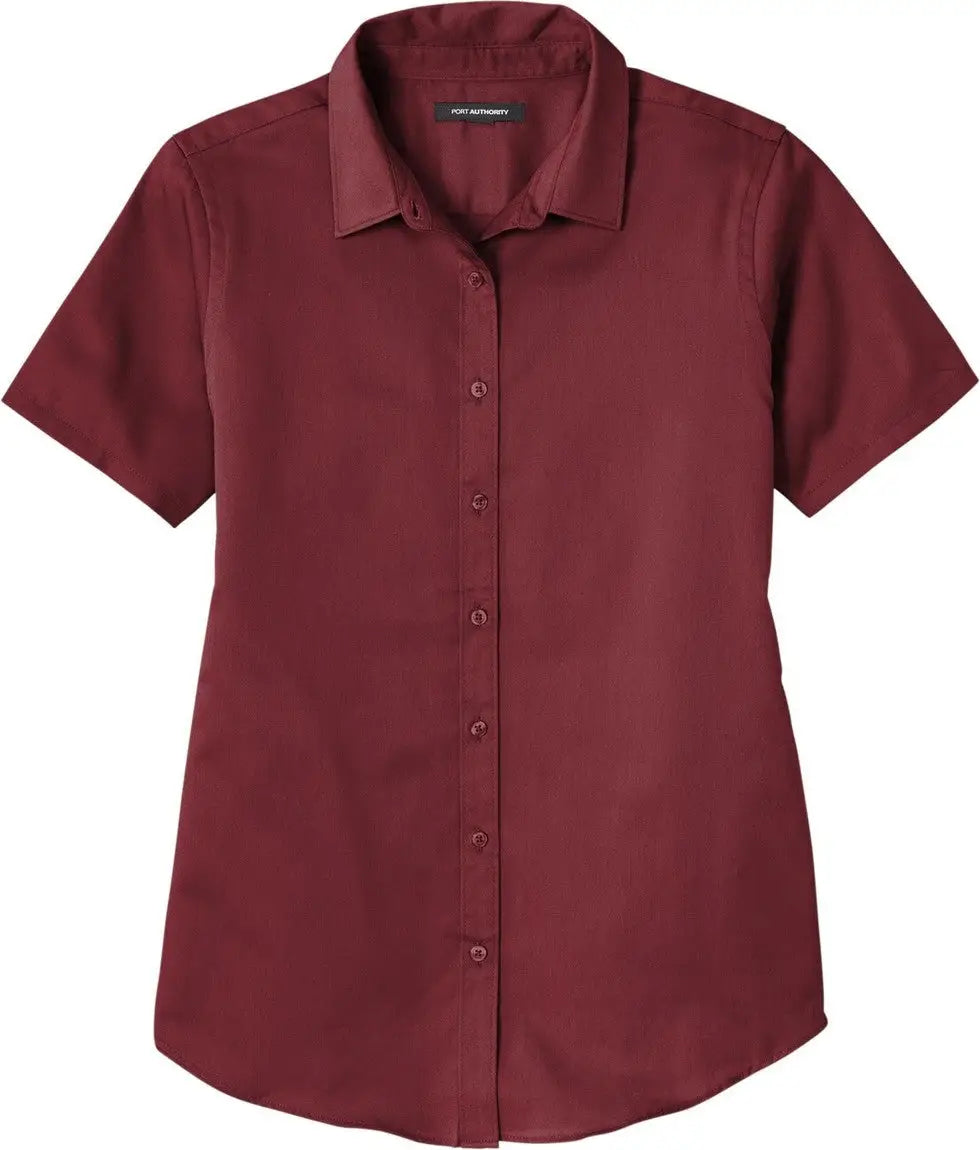 Port Authority Lw809 Women’s Short Sleeve Superpro React Twill Shirt - Burgundy