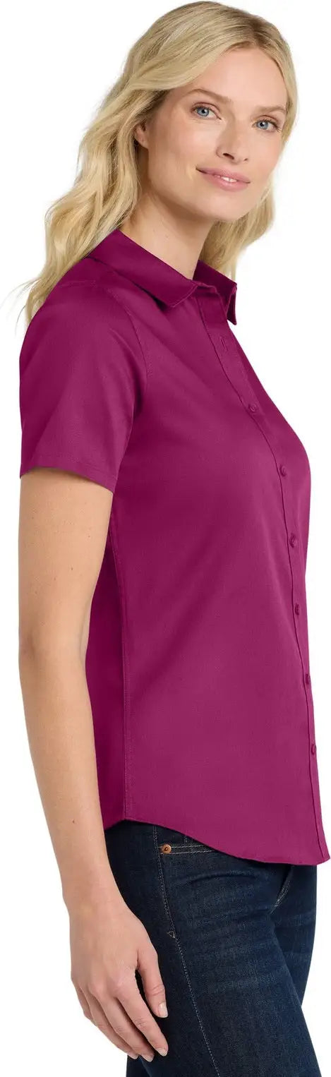 Port Authority Lw809 Women’s Short Sleeve Superpro React Twill Shirt - Wild Berry