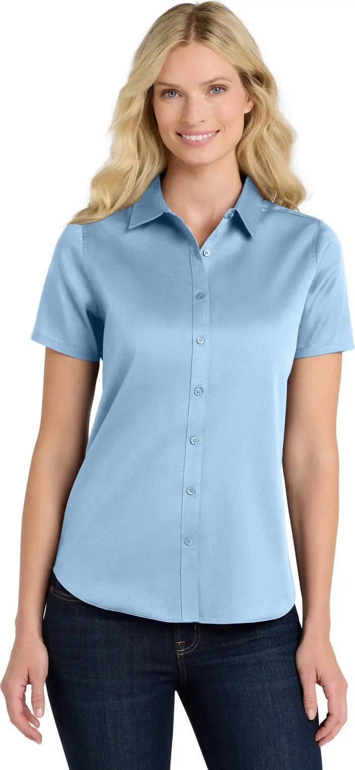 Port Authority Lw809 Women’s Short Sleeve Superpro React Twill Shirt - Cloud Blue - Ladies Xs