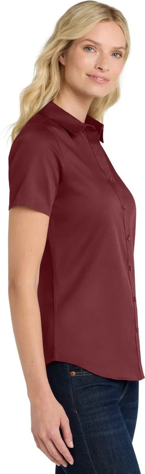 Port Authority Lw809 Women’s Short Sleeve Superpro React Twill Shirt - Burgundy
