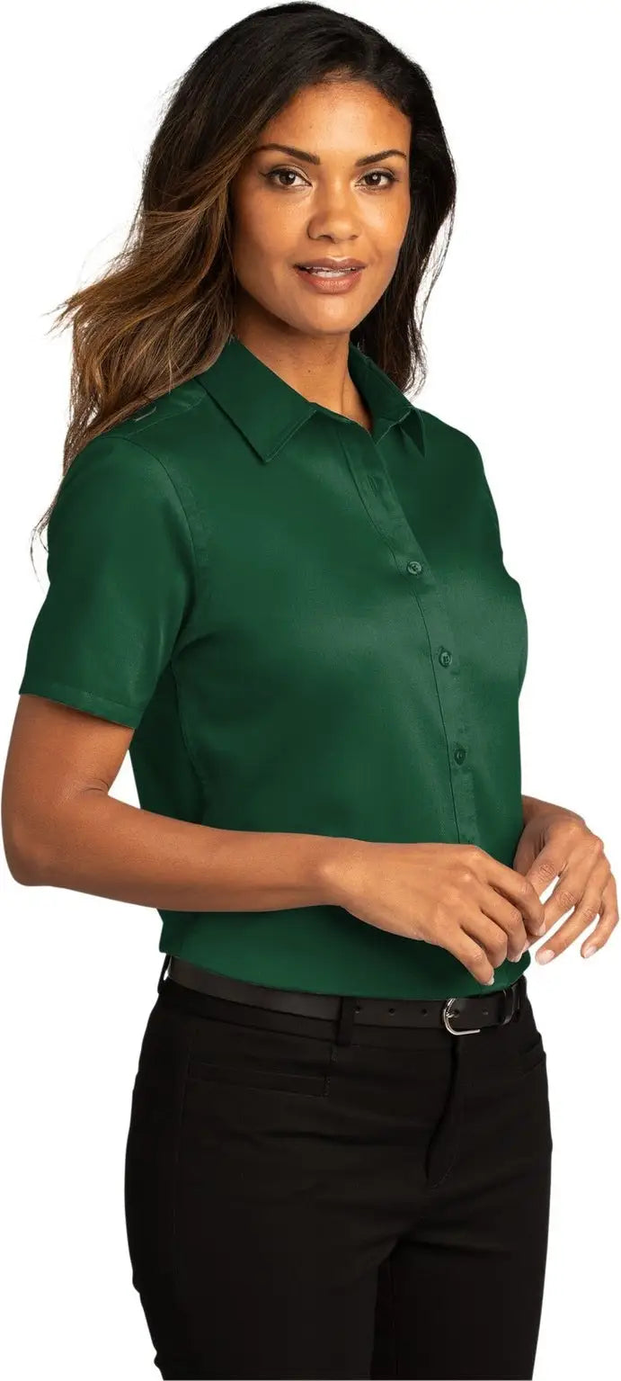 Port Authority Lw809 Women’s Short Sleeve Superpro React Twill Shirt - Dark Green