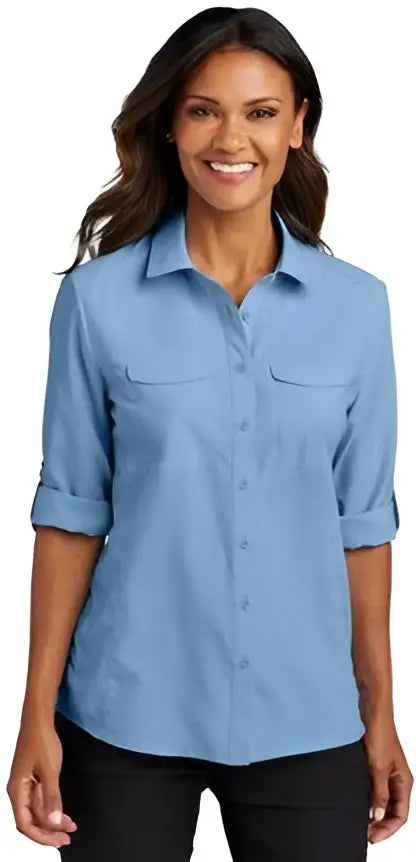 Port Authority Lw960 Women’s Long Sleeve Uv Daybreak Shirt - Light Blue - Ladies Xs