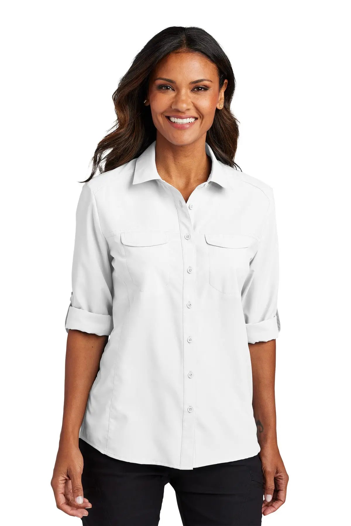 Port Authority Lw960 Women’s Long Sleeve Uv Daybreak Shirt - White