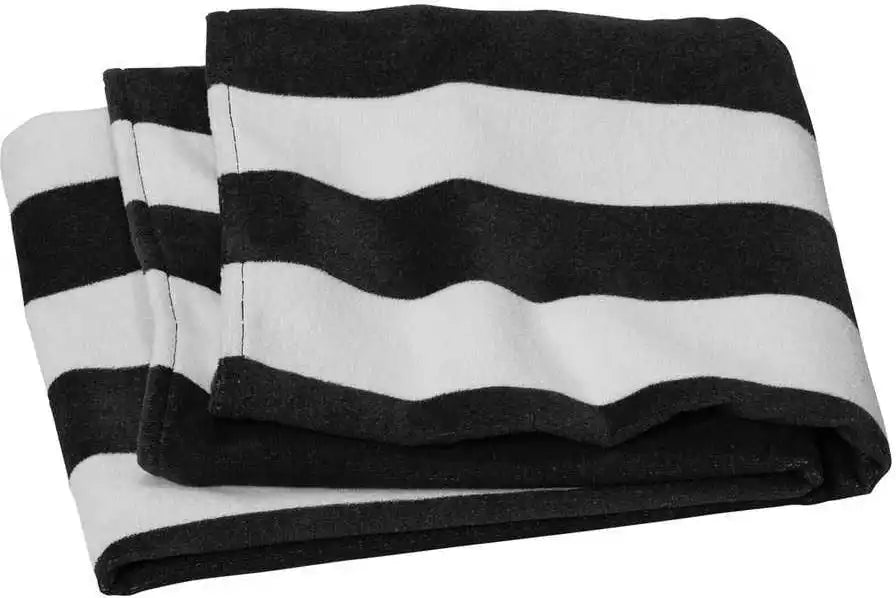 Port Authority Pt45 Value Cabana Stripe Beach Towel Black / one Size Fits Most