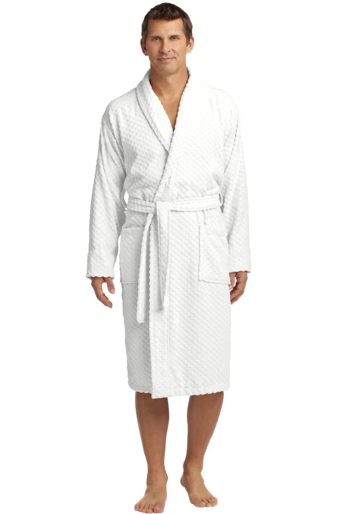 Port Authority R103 Checkered Terry Shawl Collar Robe - White / Adult S/m