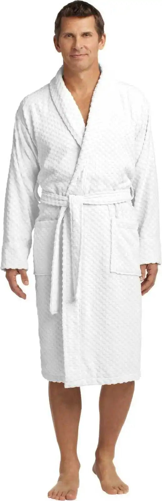 Port Authority R103 Checkered Terry Shawl Collar Robe - White