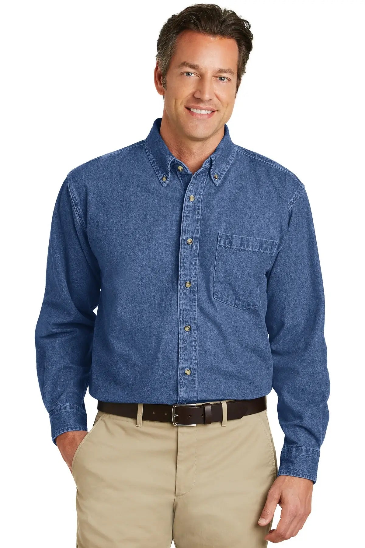Port Authority S100 Heavyweight Denim Shirt - Dark Blue Stonewashed / Adult Xs