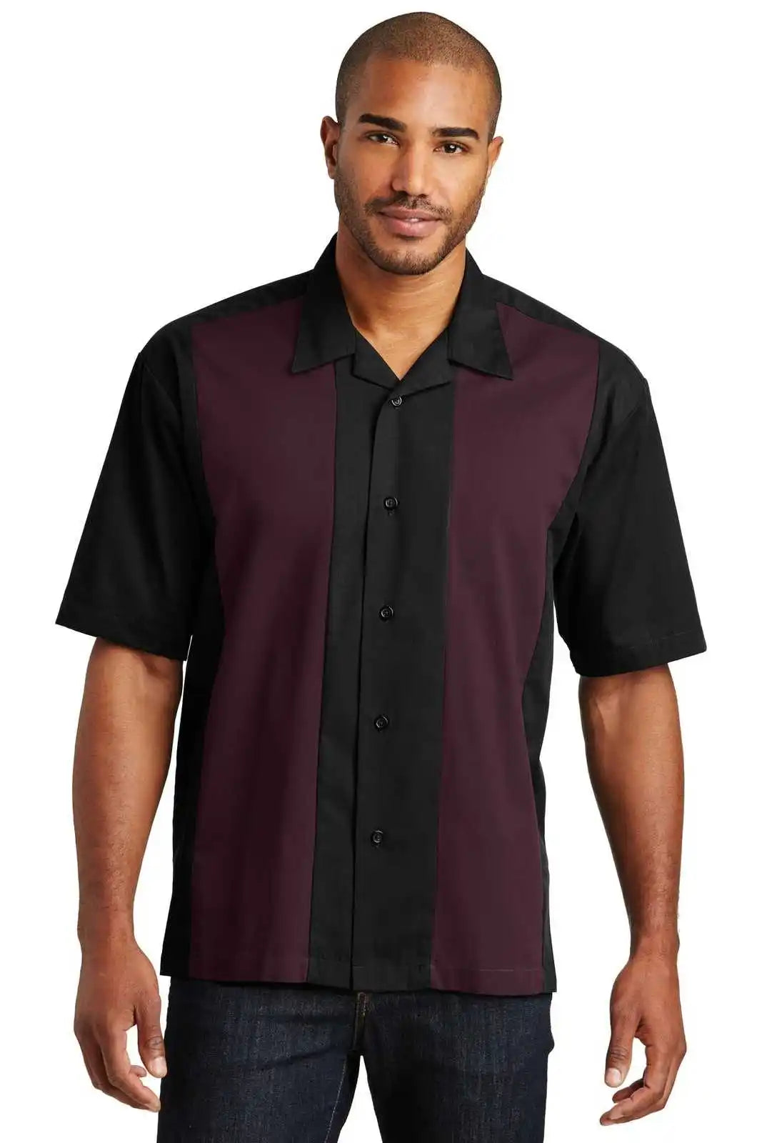 Port Authority S300 Retro Camp Shirt - Black Burgundy