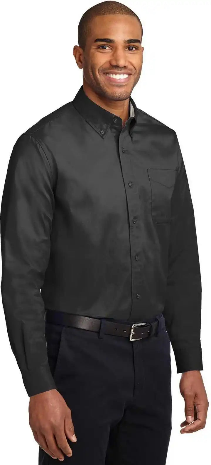Port Authority S608 Long Sleeve Easy Care Shirt Black Light Stone