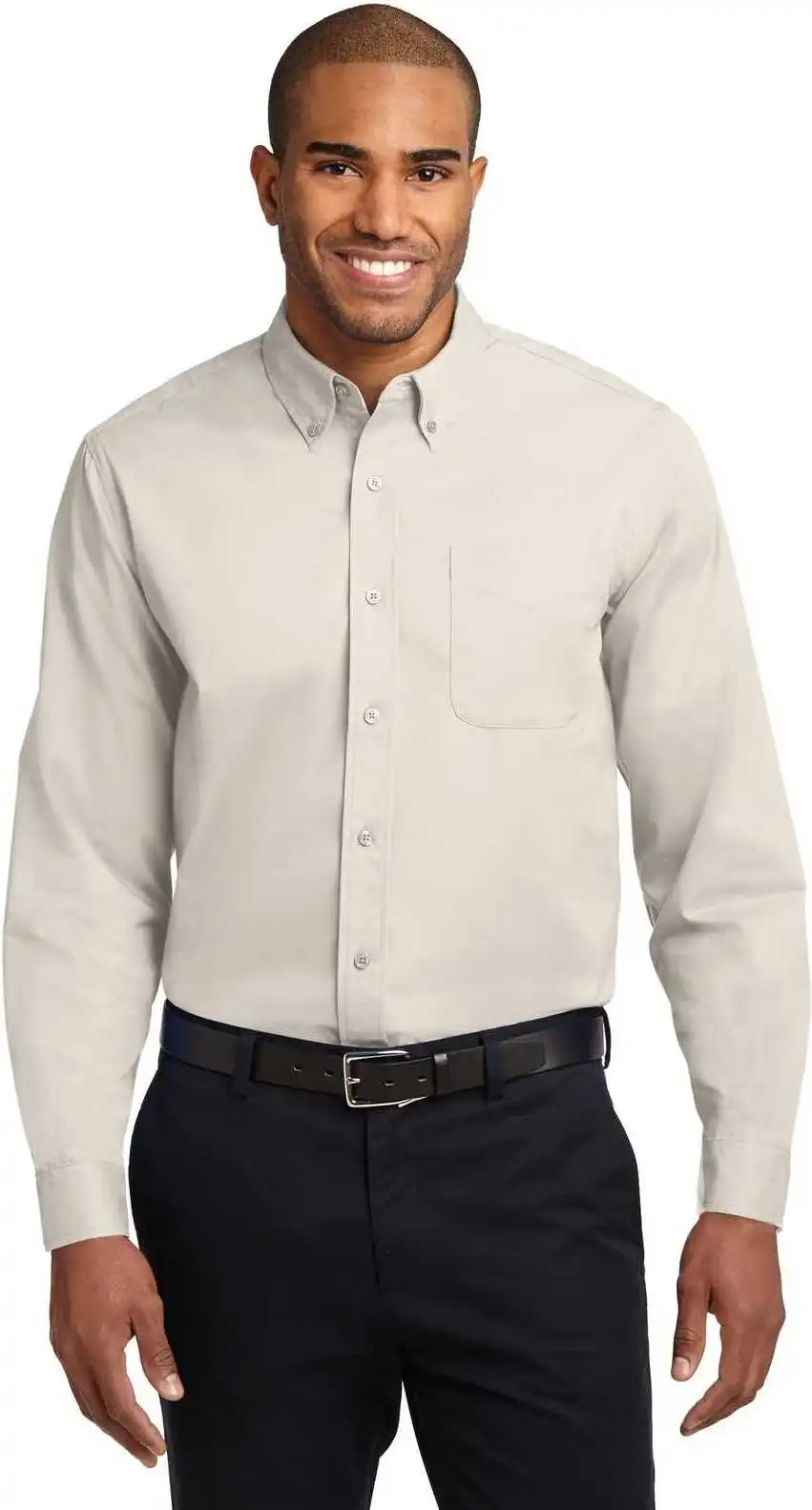 Port Authority S608 Long Sleeve Easy Care Shirt - Light Stone Classic Navy