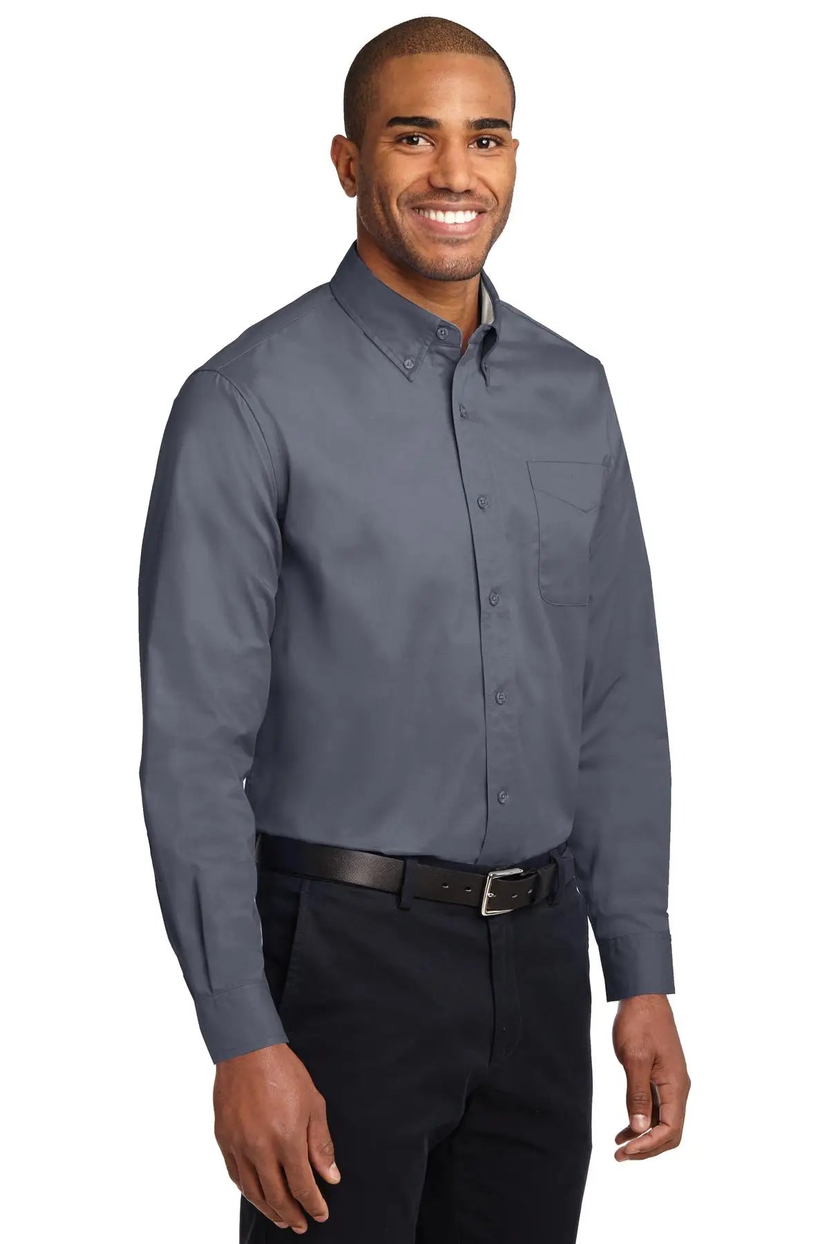 Port Authority S608 Long Sleeve Easy Care Shirt - Steel Gray Light Stone