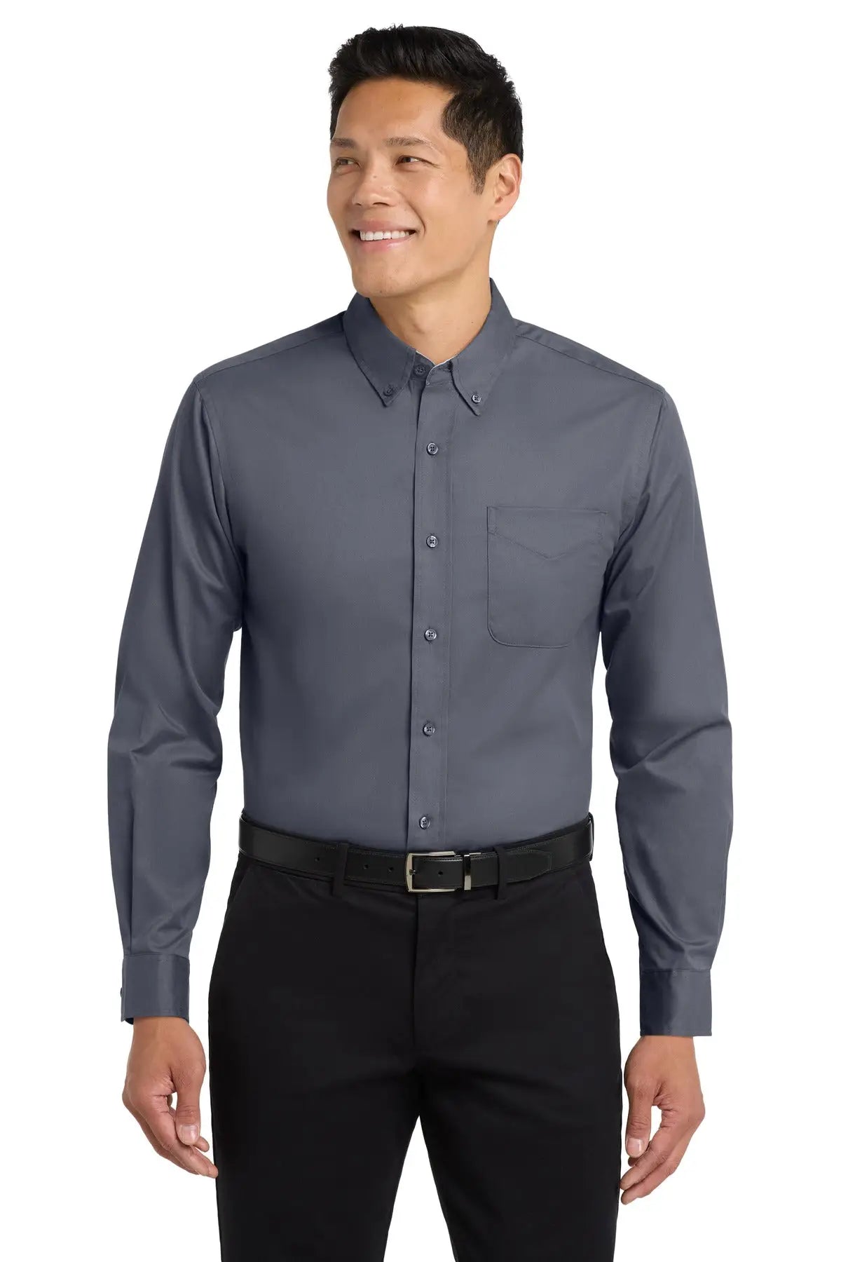 Port Authority S608 Long Sleeve Easy Care Shirt - Steel Gray Light Stone