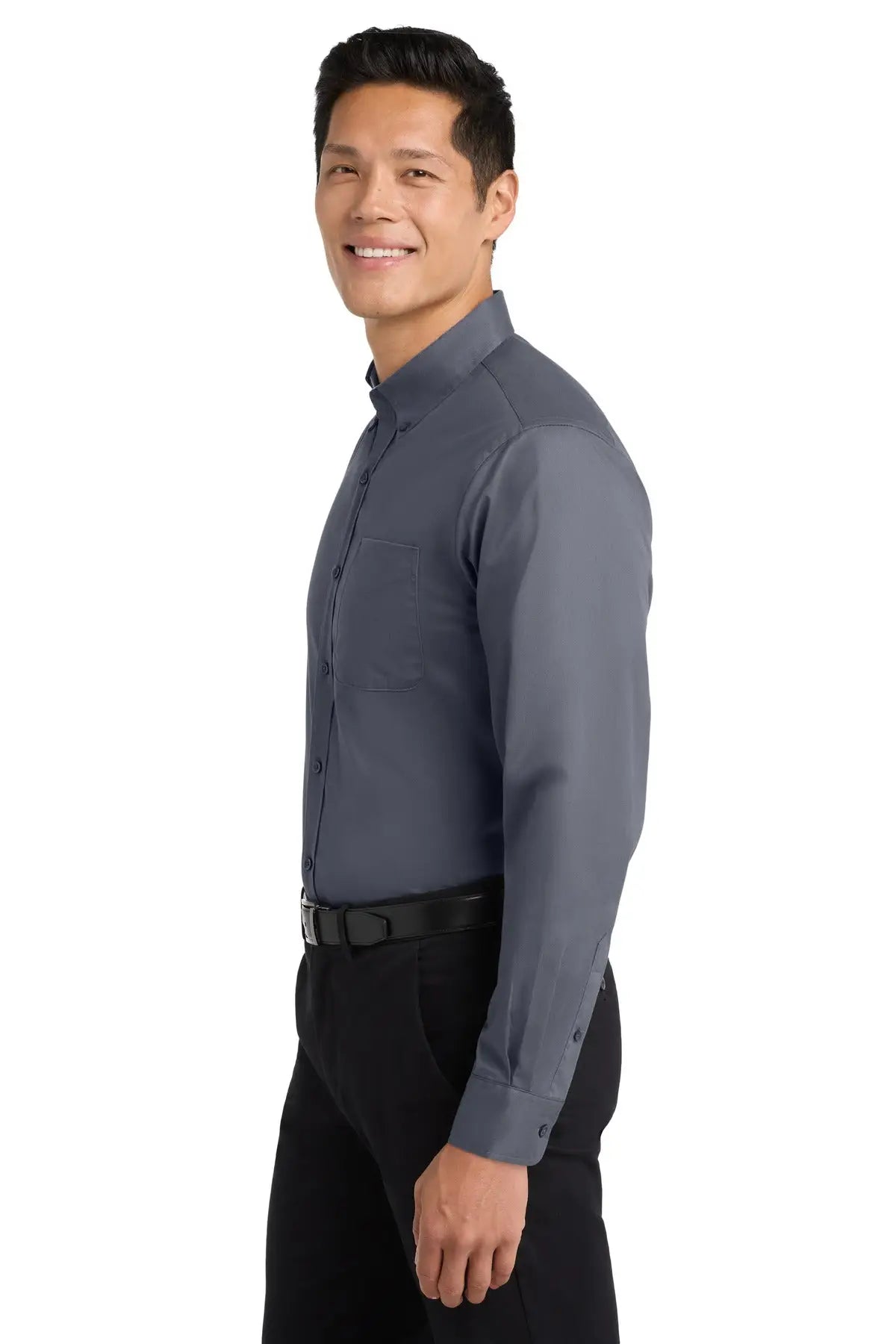 Port Authority S608 Long Sleeve Easy Care Shirt - Steel Gray Light Stone