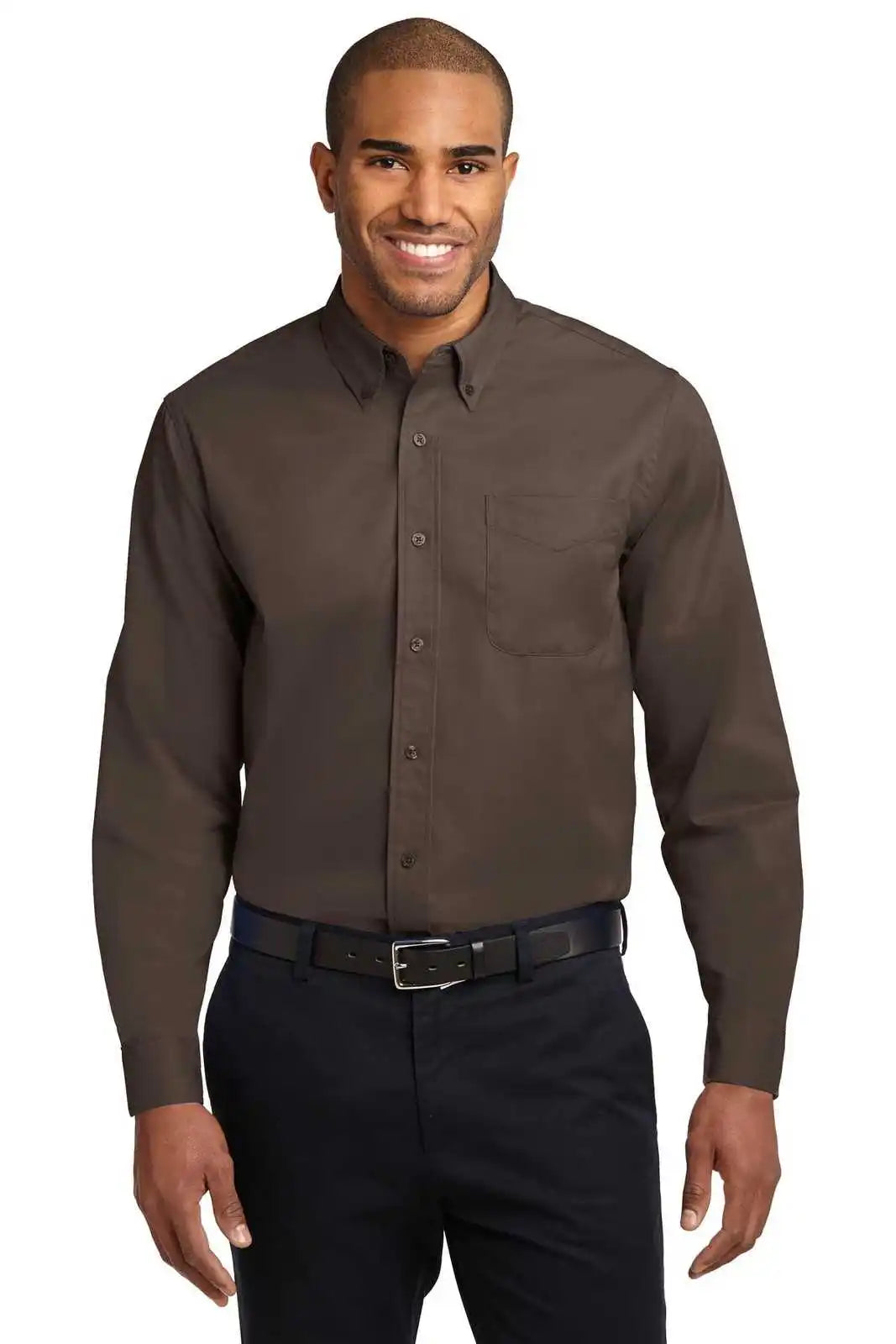 Port Authority S608es Extended Size Long Sleeve Easy Care Shirt - Coffee Bean Light Stone