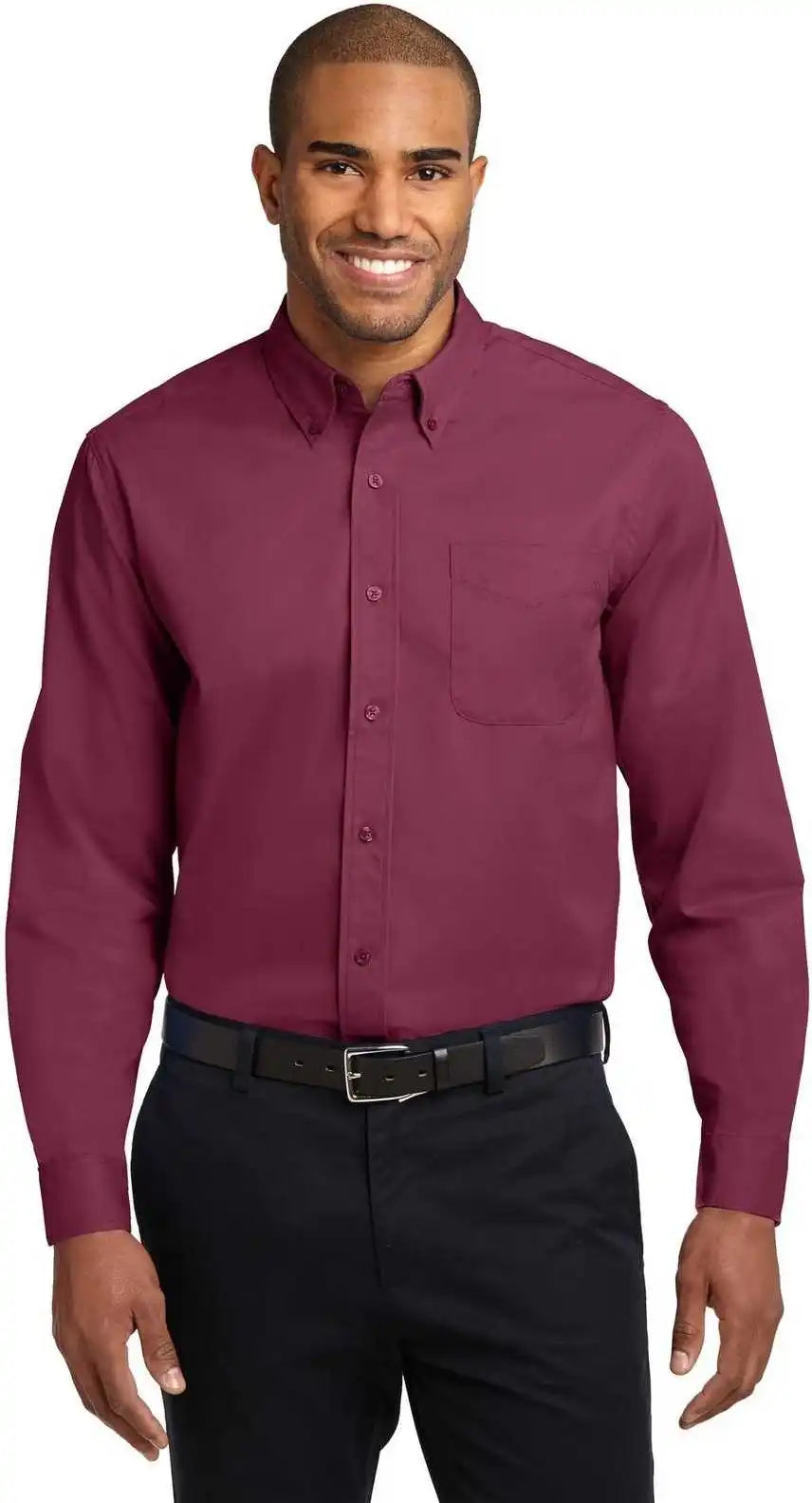 Port Authority S608es Extended Size Long Sleeve Easy Care Shirt - Burgundy Light Stone