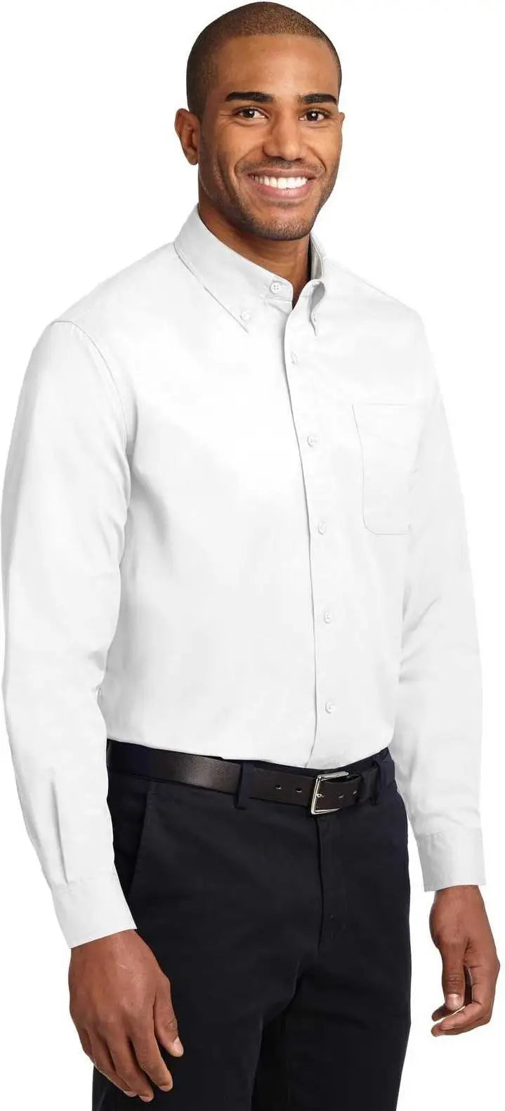 Port Authority S608es Extended Size Long Sleeve Easy Care Shirt - White Light Stone