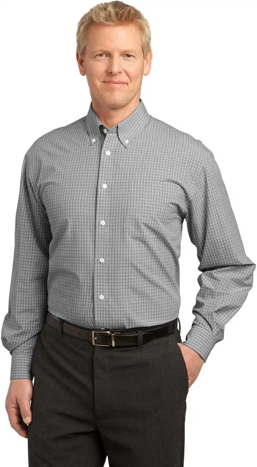 Port Authority S639 Plaid Pattern Easy Care Shirt - Charcoal