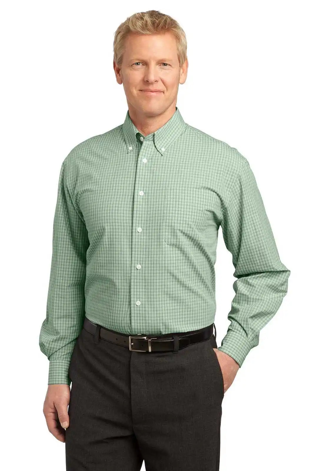 Port Authority S639 Plaid Pattern Easy Care Shirt - Green