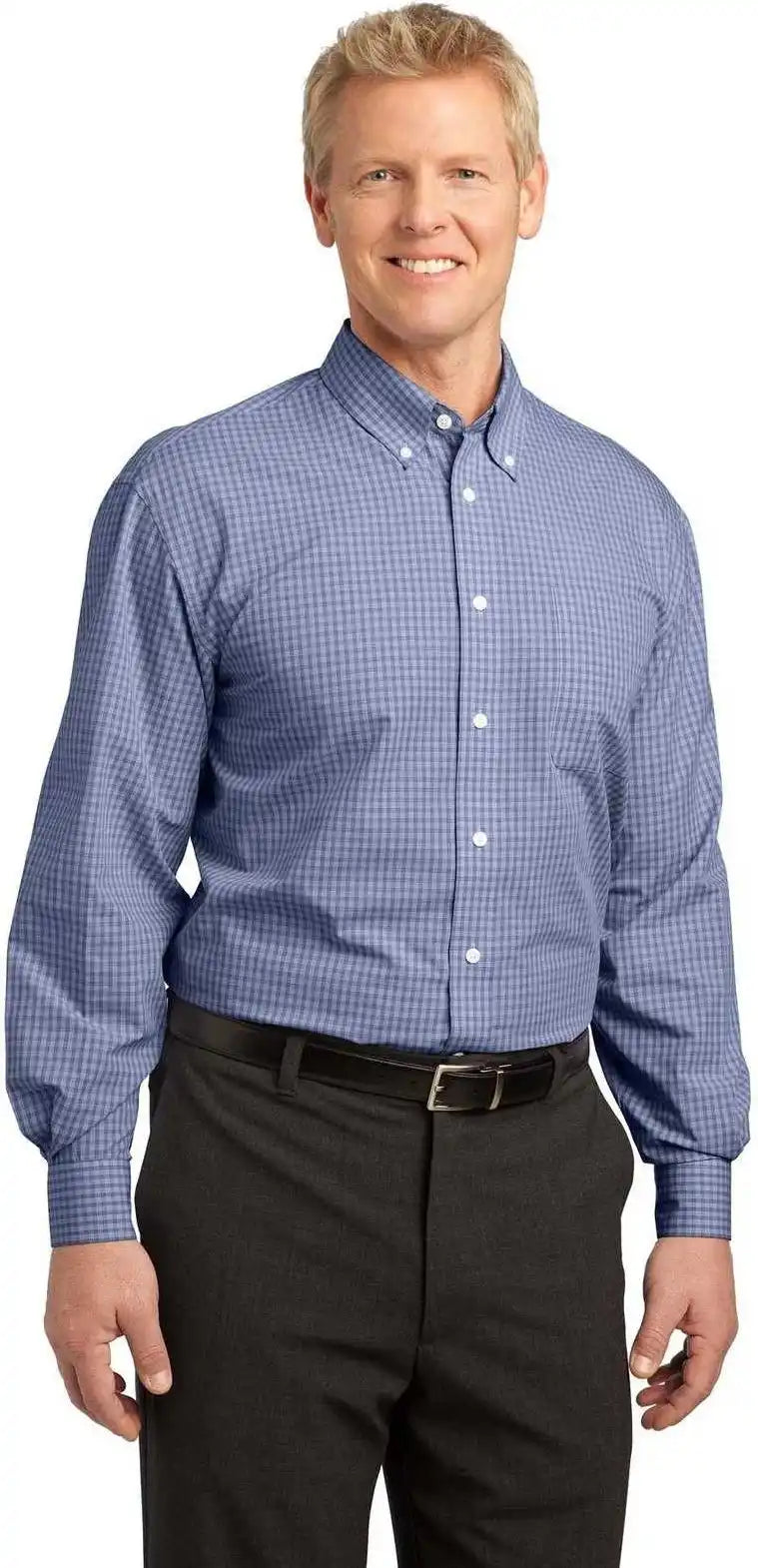 Port Authority S639 Plaid Pattern Easy Care Shirt Navy