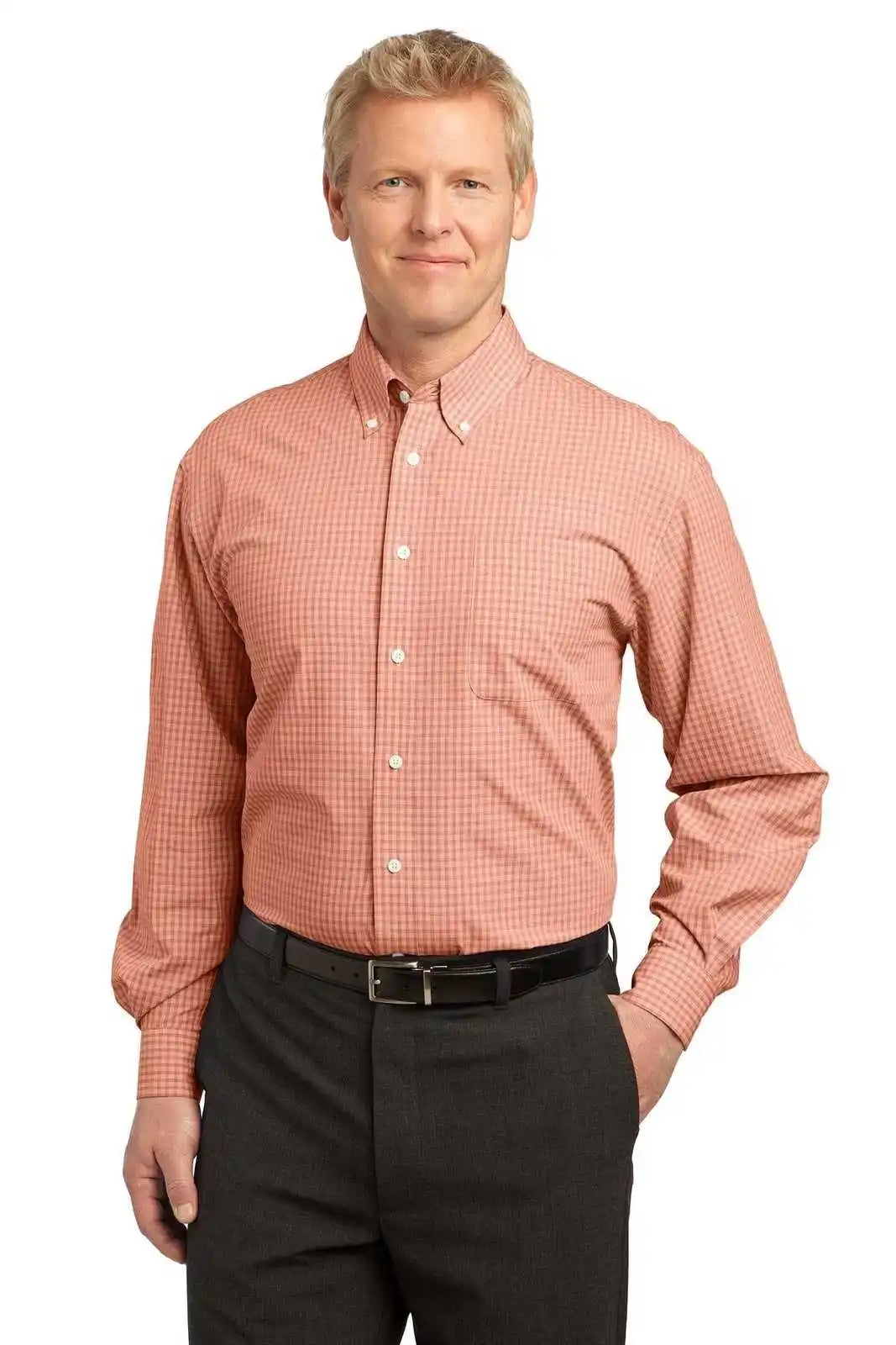 Port Authority S639 Plaid Pattern Easy Care Shirt - Orange - Adult Xs