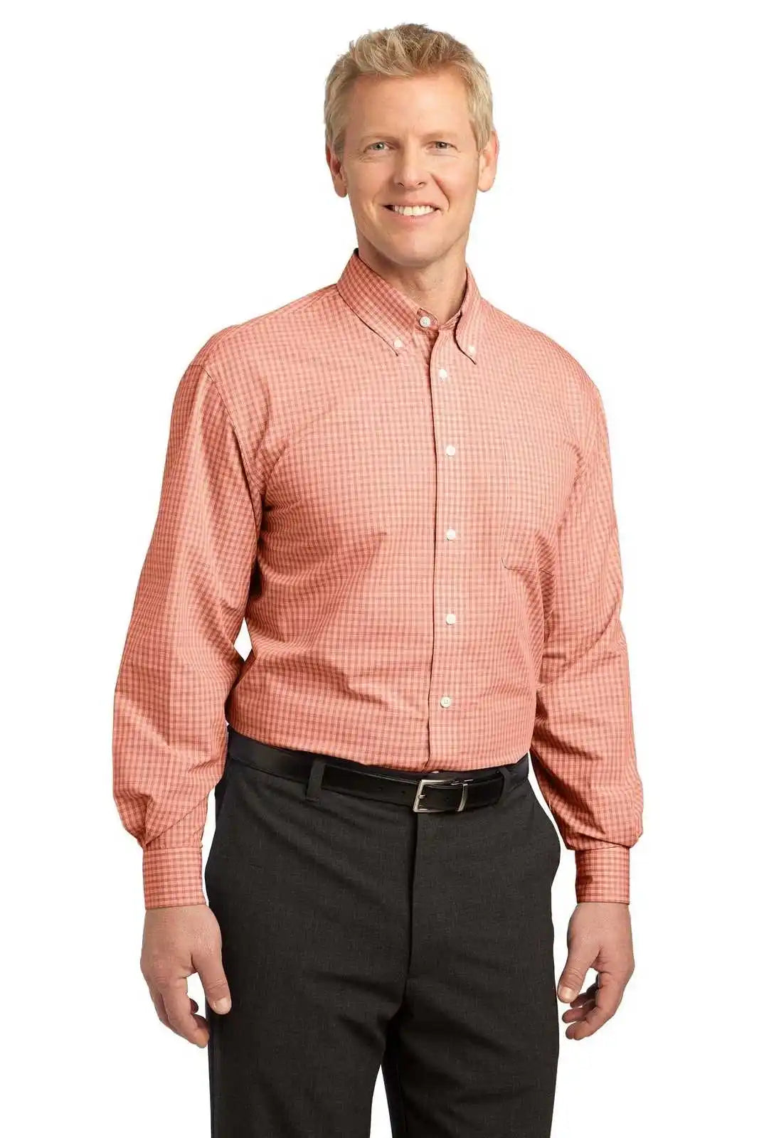 Port Authority S639 Plaid Pattern Easy Care Shirt - Orange - Adult Xs