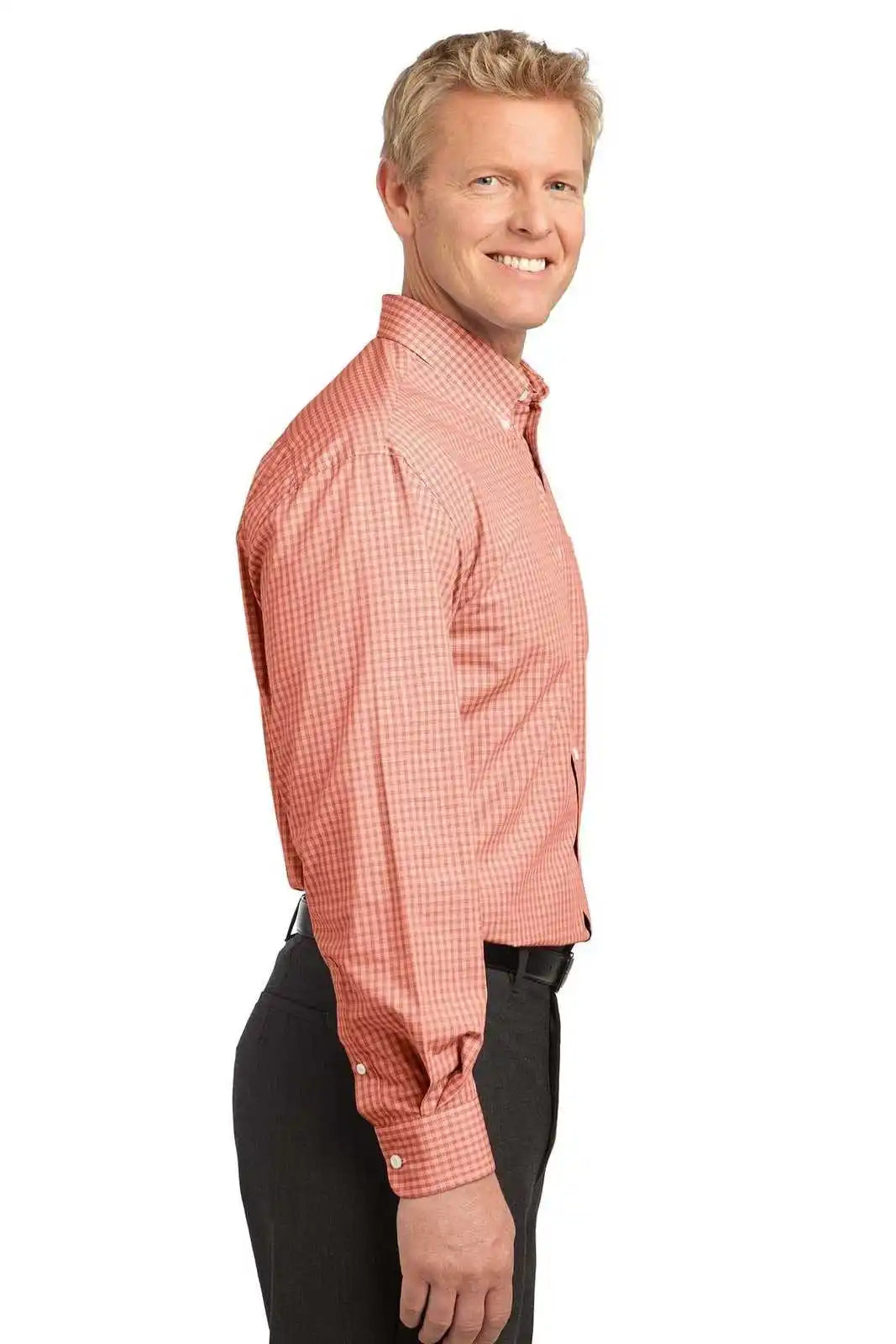 Port Authority S639 Plaid Pattern Easy Care Shirt - Orange - Adult Xs