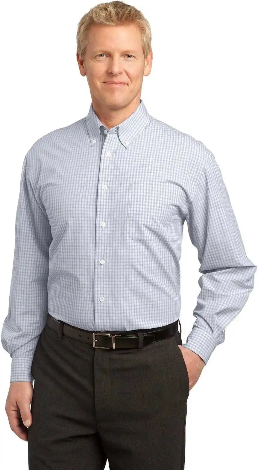 Port Authority S639 Plaid Pattern Easy Care Shirt - White