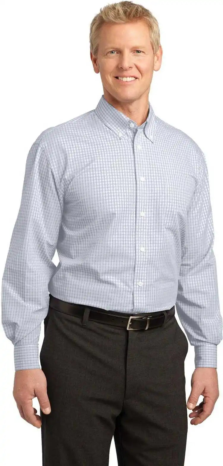 Port Authority S639 Plaid Pattern Easy Care Shirt White