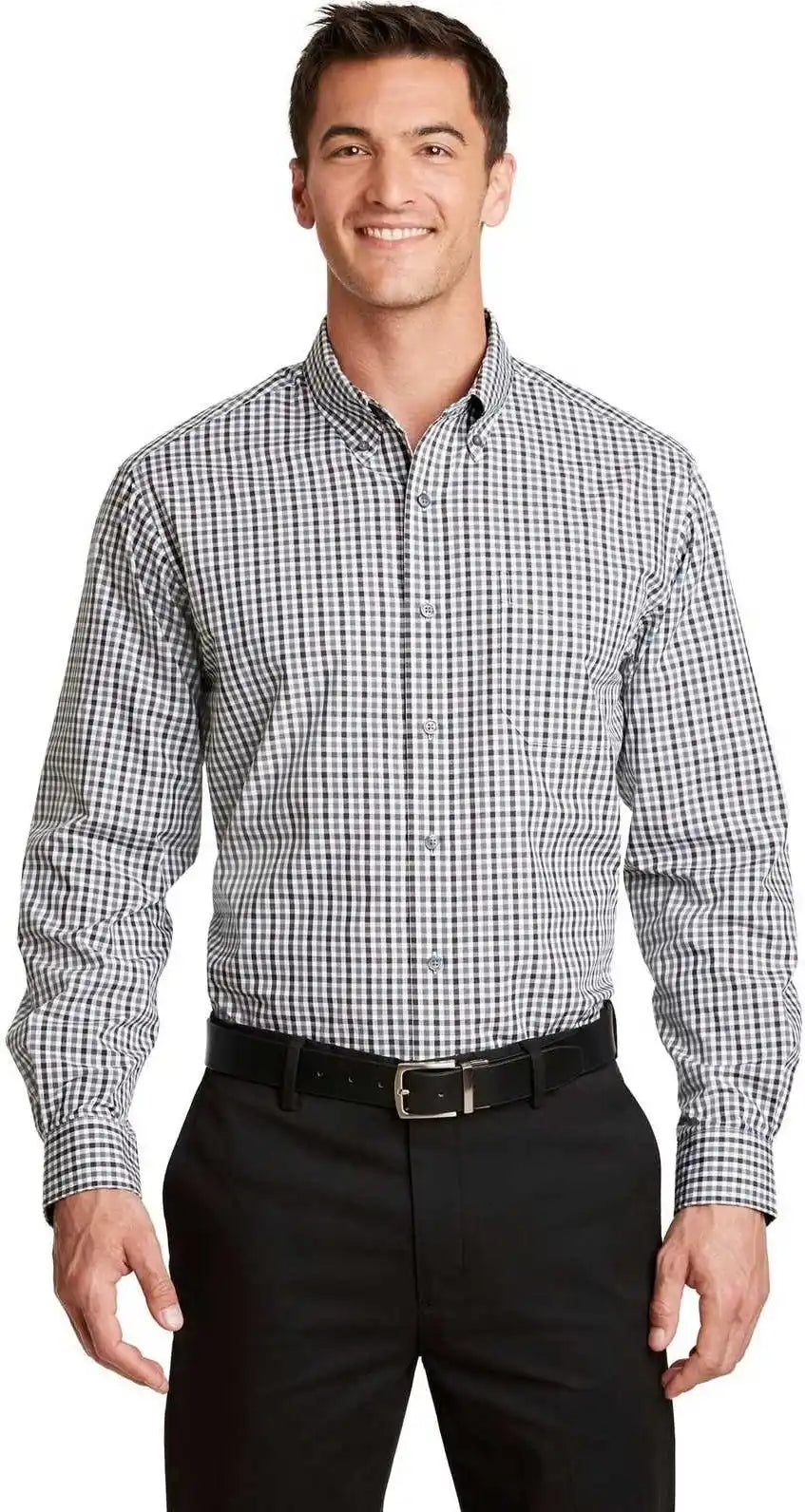 Port Authority S654 Long Sleeve Gingham Easy Care Shirt Black Charcoal