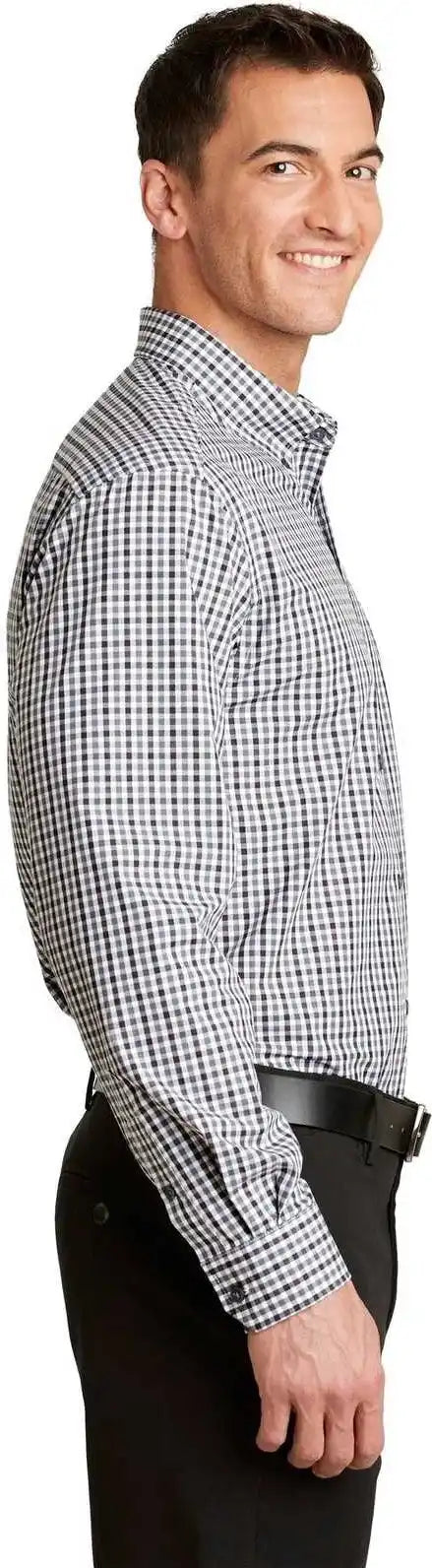 Port Authority S654 Long Sleeve Gingham Easy Care Shirt Black Charcoal