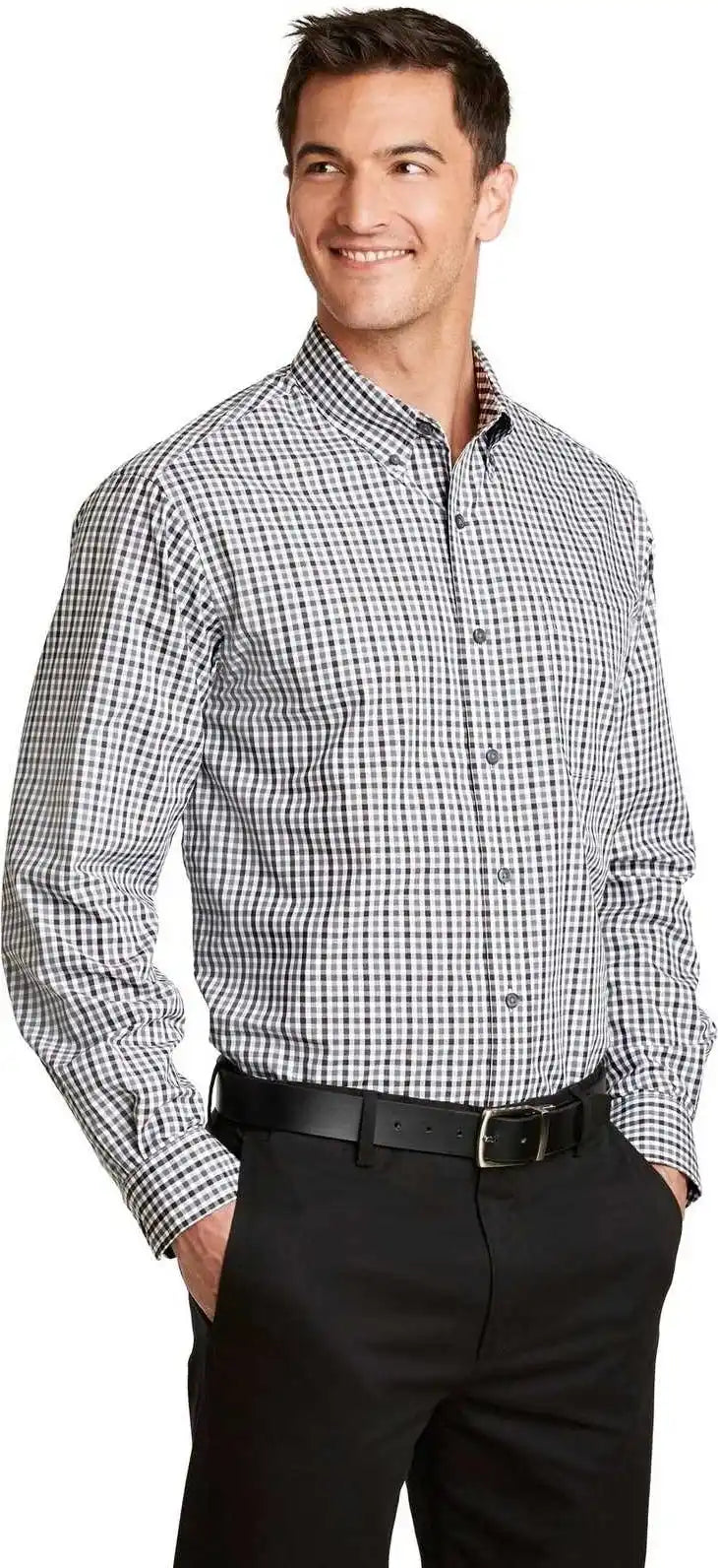 Port Authority S654 Long Sleeve Gingham Easy Care Shirt Black Charcoal