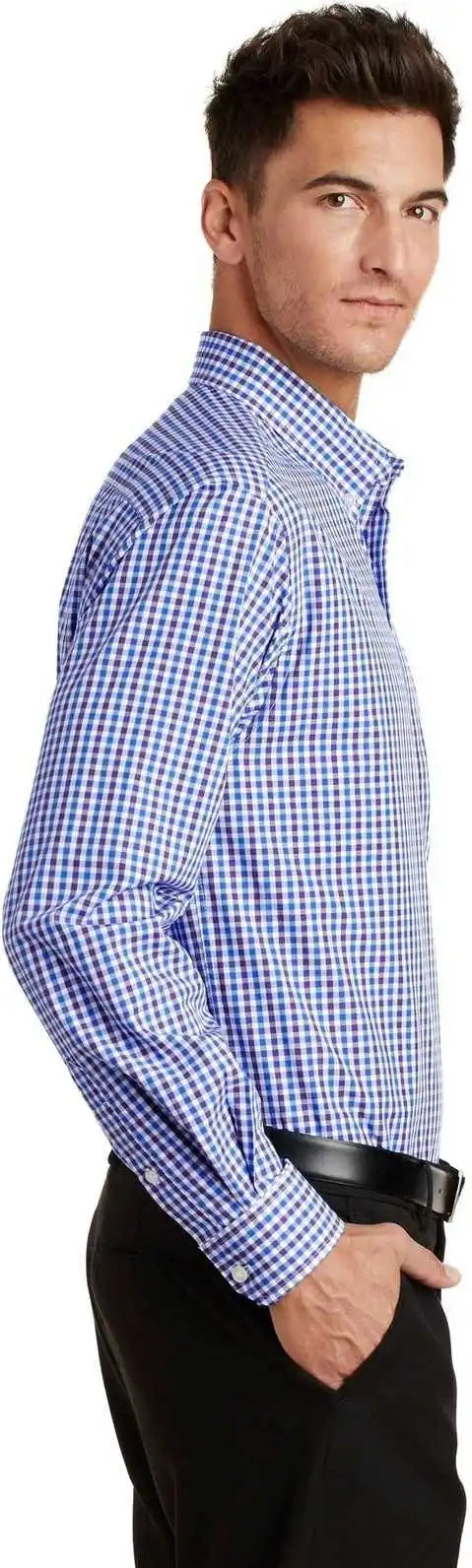 Port Authority S654 Long Sleeve Gingham Easy Care Shirt Blue Purple