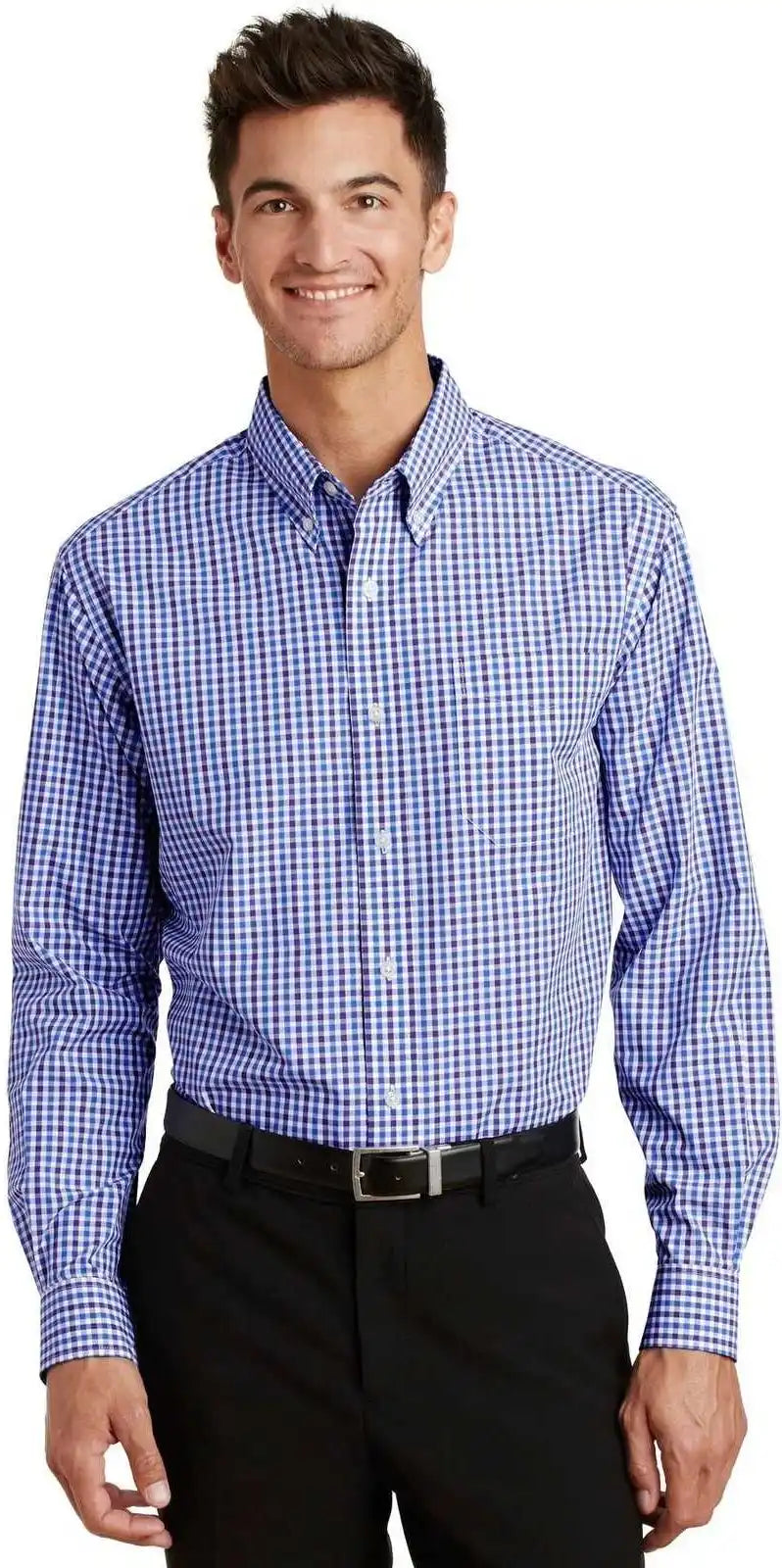 Port Authority S654 Long Sleeve Gingham Easy Care Shirt Blue Purple