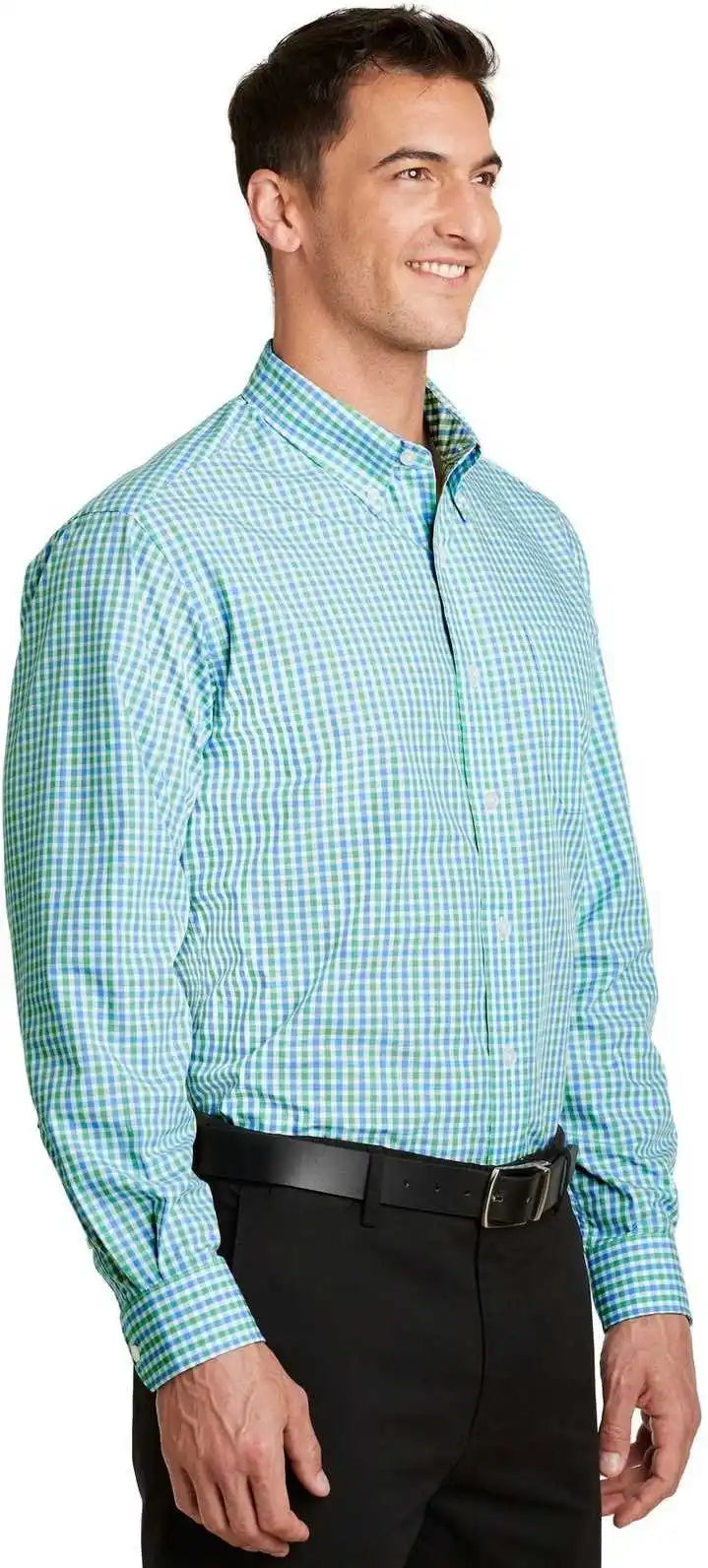 Port Authority S654 Long Sleeve Gingham Easy Care Shirt Green Aqua