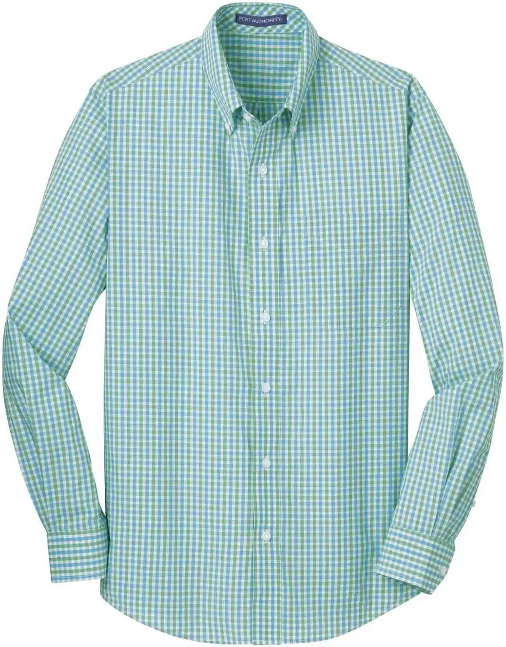 Port Authority S654 Long Sleeve Gingham Easy Care Shirt Green Aqua