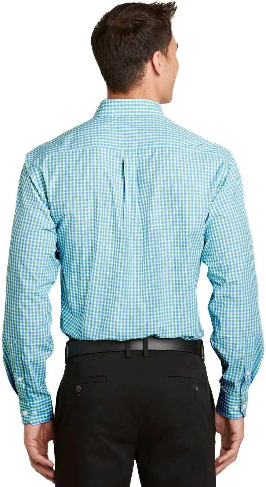 Port Authority S654 Long Sleeve Gingham Easy Care Shirt - Green Aqua