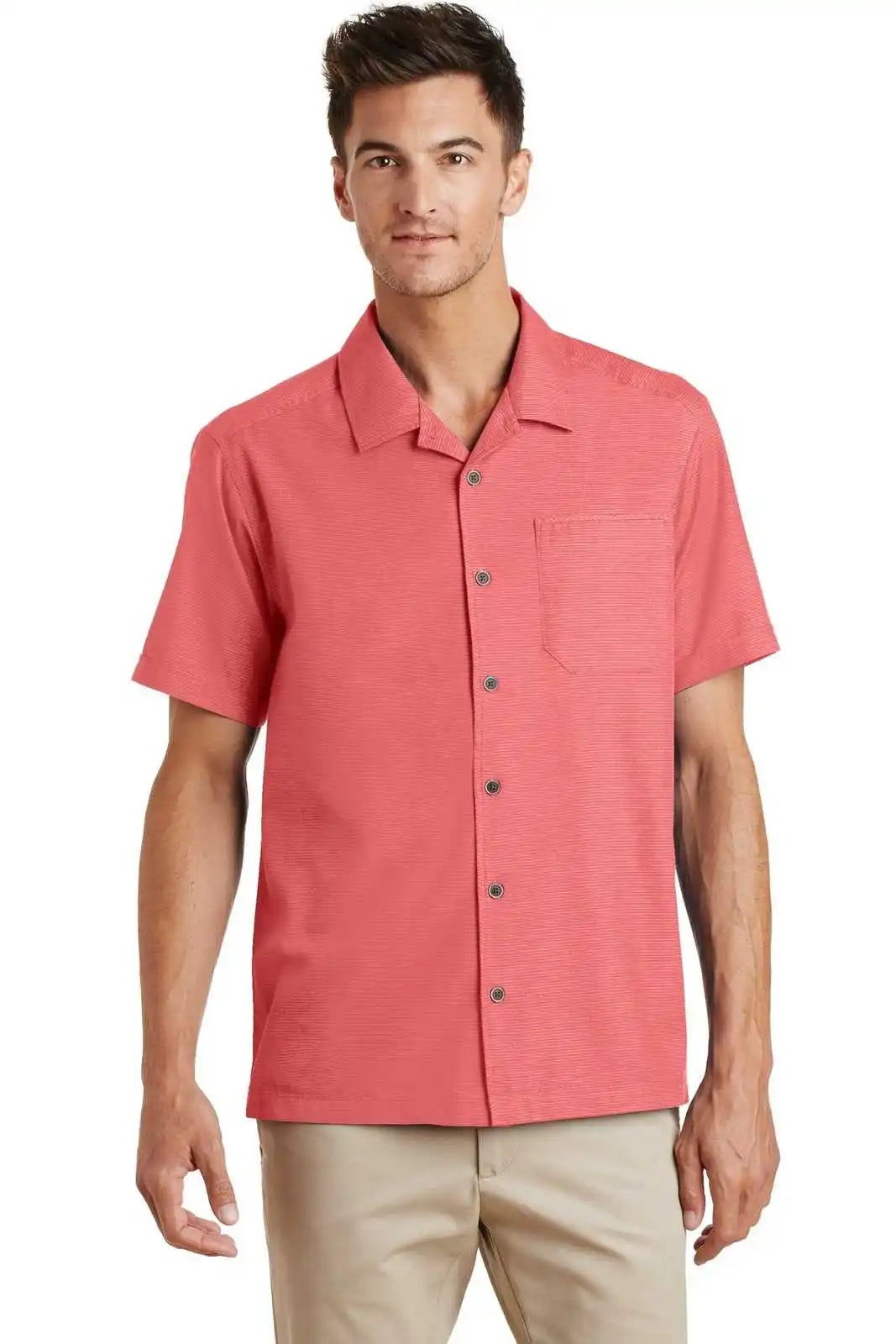 Port Authority S662 Textured Camp Shirt - Deep Coral