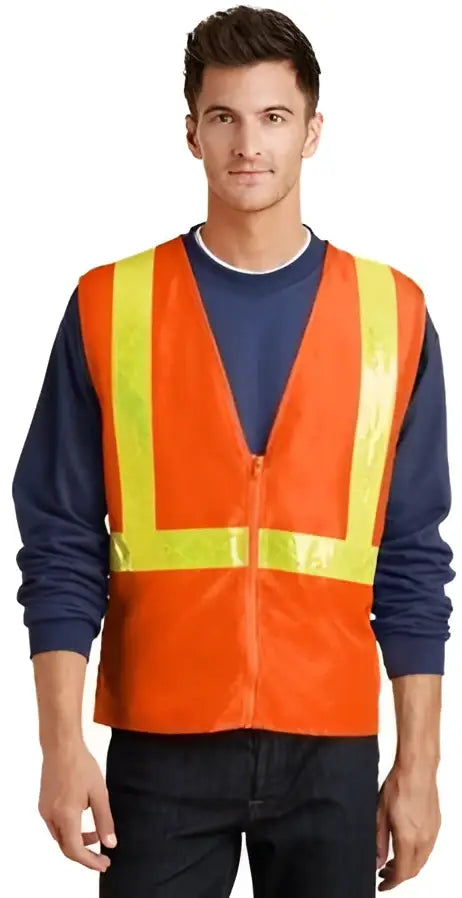 Port Authority Sv01 Enhanced Visibility Vest - Safety Orange/ Reflective / Adult S/m